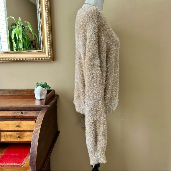 Anthropologie Maeve Tinsel Eyelash Sweater in Sand Tan Silver Size XL - Picture 5 of 14